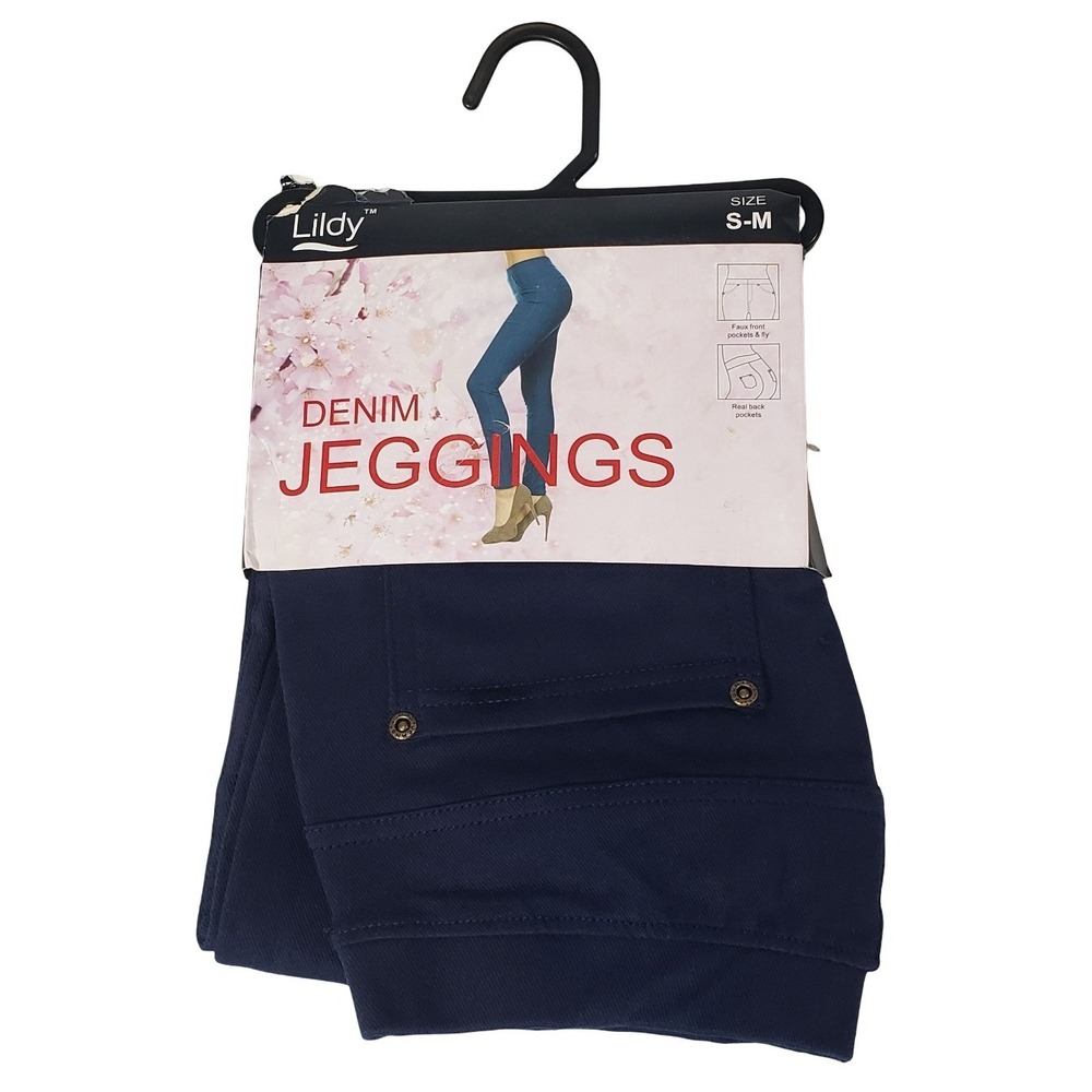 Lildy Navy Blue Denim Jeggings Women Size S-M Stretch Skinny Pants NWT